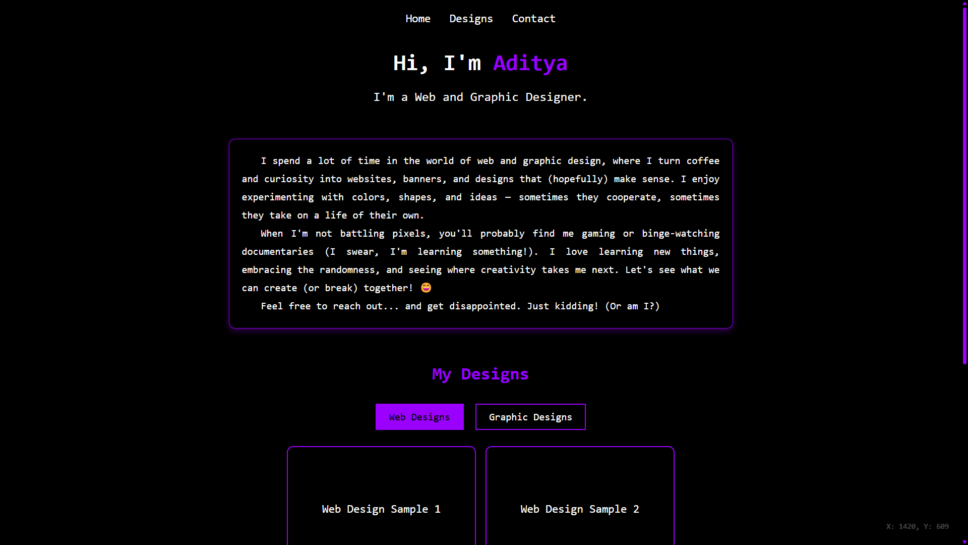 Minimalistic personal website design